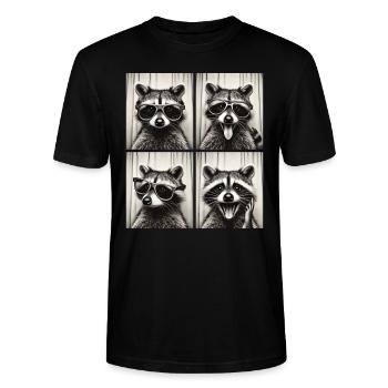 Fotobox Waschbär mit Sonnenbrille - Stanley/Stella Unisex Bio-T-Shirt CRAFTER - Schwarz - Vorne - Alina (178cm) & Michal (187cm)