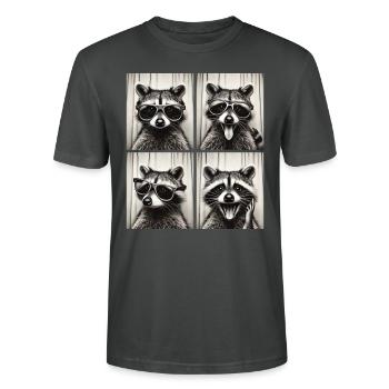 Photo booth raccoon with sunglasses - Stanley/Stella CRAFTER Unisex Organic T-Shirt - anthracite - Front - Alina (178cm) & Michal (187cm)