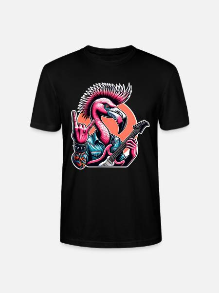 Flamingo Rock and Roll guitarist - Stanley/Stella CRAFTER Unisex Organic T-Shirt - black