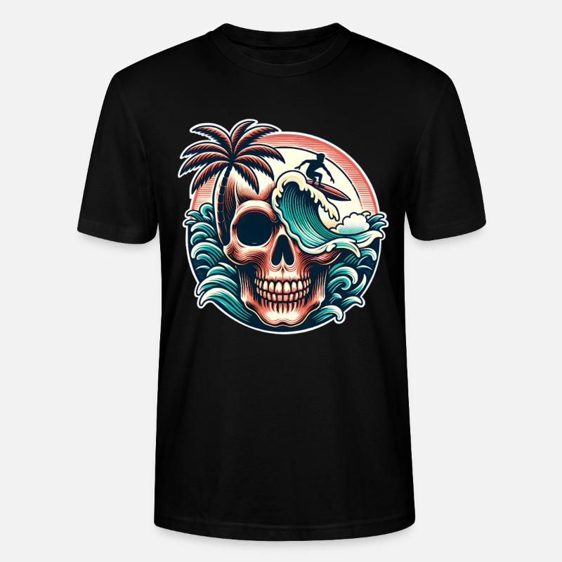 Crâne de surfeur de surf - T-shirt bio CRAFTER Stanley Stella Unisexe - noir
