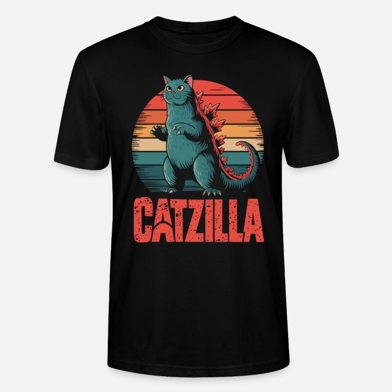 Monsterkatze im Retro-Stil - Catzilla - Stanley/Stella Unisex Bio-T-Shirt CRAFTER - Schwarz