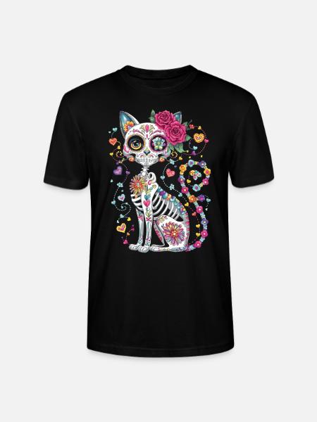 Sugar Skull Cat – Día de los Muertos - Stanley Stella CRAFTER unisex økologisk-T-shirt - sort