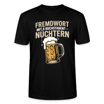 Party Fremdwort mit 8 Buchstaben - Nüchtern - Stanley/Stella Unisex Bio-T-Shirt CRAFTER - Schwarz - Vorne - Alina (178cm) & Michal (187cm)