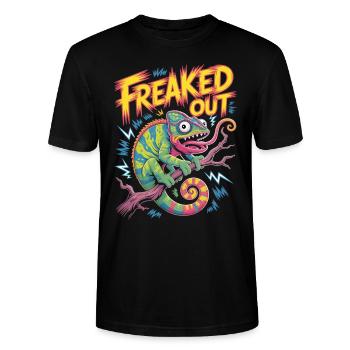 Freaked Out Chameleon Shirt - Stanley/Stella CRAFTER Unisex Organic T-Shirt - black - Front - Alina (178cm) & Michal (187cm)