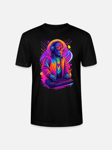 Rave DJ Monkey - Stanley/Stella CRAFTER Unisex Organic T-Shirt - black