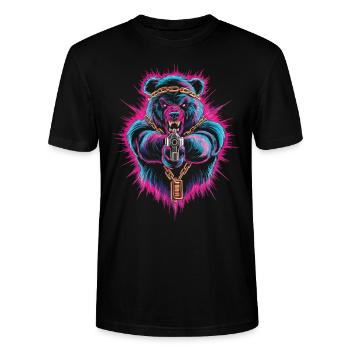 Streetstyle Neon Bär - Stanley/Stella Unisex Bio-T-Shirt CRAFTER - Schwarz - Vorne - Alina (178cm) & Michal (187cm)