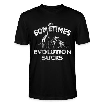 Sometimes Evolution sucks - Dinosaurier - Huhn - Stanley/Stella Unisex Bio-T-Shirt CRAFTER - Schwarz - Vorne - Alina (178cm) & Michal (187cm)