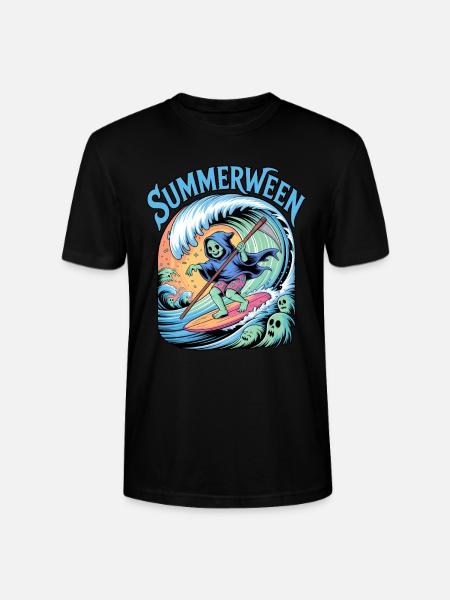 Summerween Halloween Ghost Surfer - Stanley/Stella CRAFTER Unisex Organic T-Shirt - black