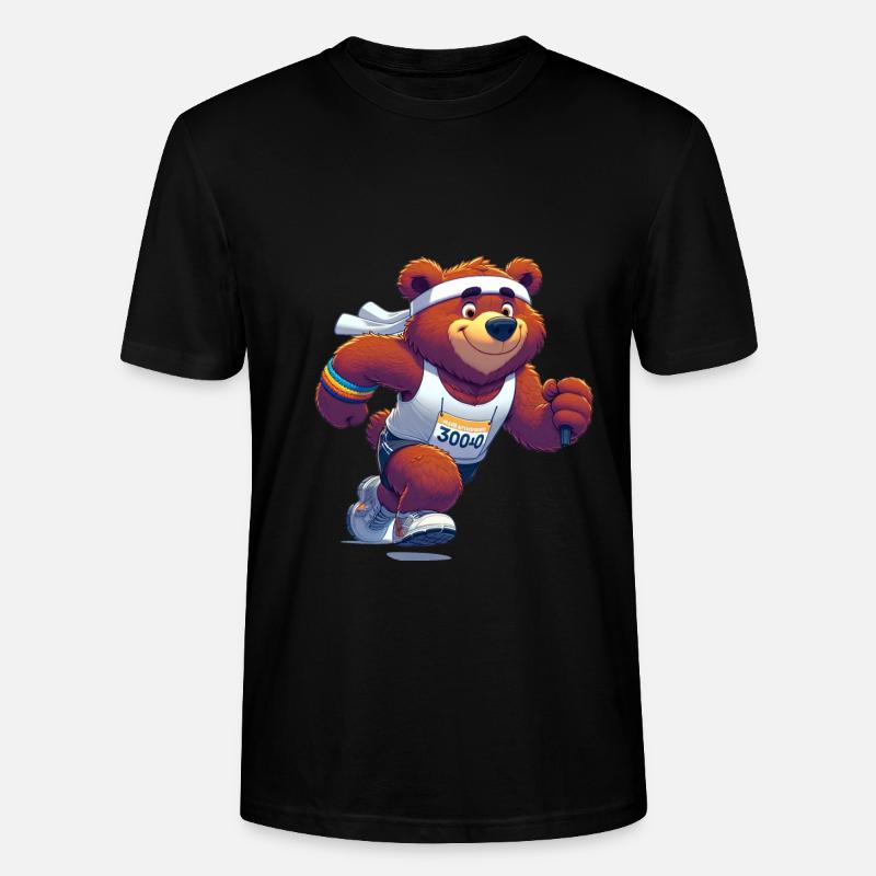 Cute Marathon Runner Bear - Stanley/Stella CRAFTER Unisex Organic T-Shirt - black