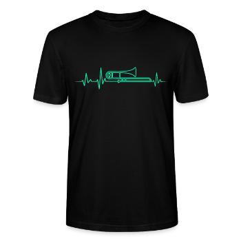 POSAUNEN HERZSCHLAG POSAUNE EKG POSAUNIST GESCHENK - Stanley/Stella Unisex Bio-T-Shirt CRAFTER - Schwarz - Vorne - Alina (178cm) & Michal (187cm)