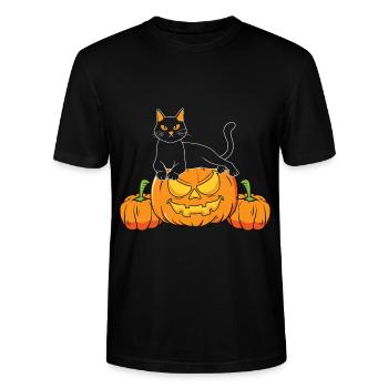 Halloween Katze Hexe - Stanley/Stella Unisex Bio-T-Shirt CRAFTER - Schwarz - Vorne - Alina (178cm) & Michal (187cm)