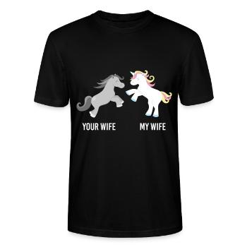 Your Wife My Wife - Stanley/Stella CRAFTER Unisex Organic T-Shirt - black - Front - Alina (178cm) & Michal (187cm)