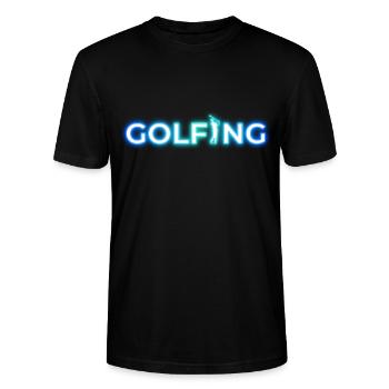 GOLF GOLFING 80s 90s NEON RETRO SPORT CLUB MOTIF - T-shirt bio CRAFTER Stanley Stella Unisexe - noir - Devant - Alina (178cm) & Michal (187cm)