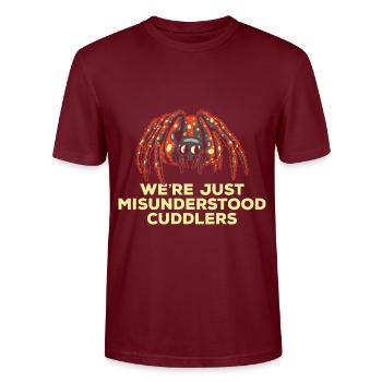 Misunderstood cuddly tarantula owners - Stanley/Stella CRAFTER Unisex Organic T-Shirt - burgundy - Front - Alina (178cm) & Michal (187cm)