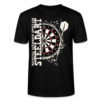 Richtige Männer spielen Steeldart Dart Kneipe Fun - Stanley/Stella Unisex Bio-T-Shirt CRAFTER - Schwarz - Vorne - Alina (178cm) & Michal (187cm)