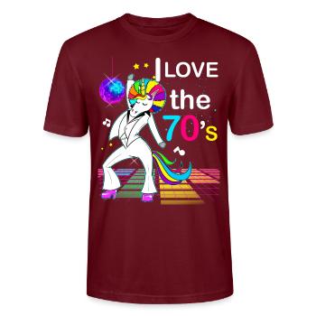 Einhorn Disco 70er Jahre Retro Vintage - Stanley/Stella Unisex Bio-T-Shirt CRAFTER - Burgunderrot - Vorne - Alina (178cm) & Michal (187cm)