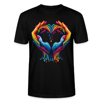 Regenbogen-Herz Hände –für Vielfalt und Liebe - Stanley/Stella Unisex Bio-T-Shirt CRAFTER - Schwarz - Vorne - Alina (178cm) & Michal (187cm)