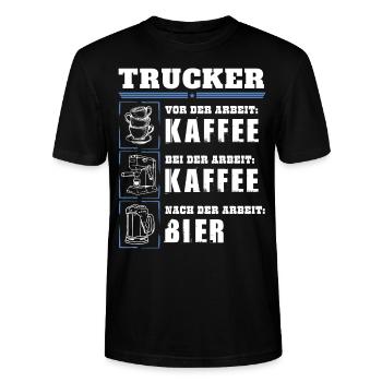 My daily routine as a trucker - Stanley/Stella CRAFTER Unisex Organic T-Shirt - black - Front - Alina (178cm) & Michal (187cm)