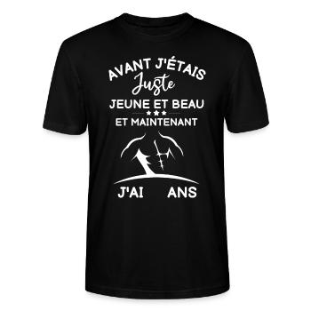 j étais jeune et beau et maintenant jai 45 ans - T-shirt bio CRAFTER Stanley Stella Unisexe - noir - Devant - Alina (178cm) & Michal (187cm)