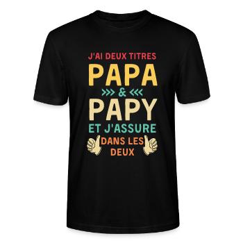J ai deux titres papa et papy et j assure les deux - T-shirt bio CRAFTER Stanley Stella Unisexe - noir - Devant - Alina (178cm) & Michal (187cm)