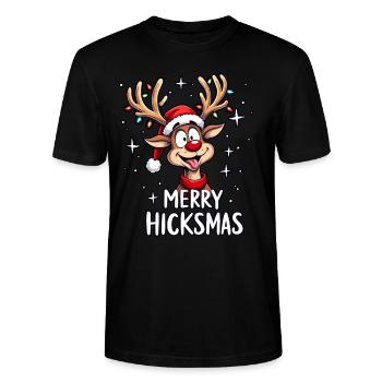 Weihnachten Rentier Rudolph - Stanley/Stella Unisex Bio-T-Shirt CRAFTER - Schwarz - Vorne - Alina (178cm) & Michal (187cm)