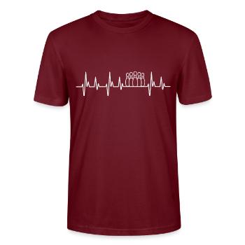 Kegeln shirt Herzschlag Verein Geschenk Bowling - Stanley/Stella Unisex Bio-T-Shirt CRAFTER - Burgunderrot - Vorne - Alina (178cm) & Michal (187cm)