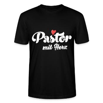 Pastor mit Herz Pastorin evangelische Gemeinde - Stanley/Stella Unisex Bio-T-Shirt CRAFTER - Schwarz - Vorne - Alina (178cm) & Michal (187cm)