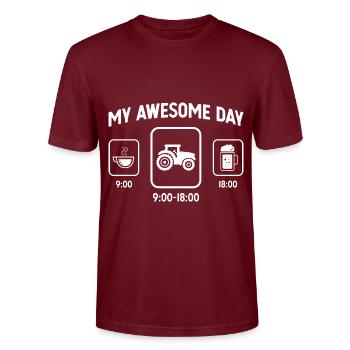 Mein toller Tag - Bier - Traktor - - Stanley/Stella Unisex Bio-T-Shirt CRAFTER - Burgunderrot - Vorne - Alina (178cm) & Michal (187cm)