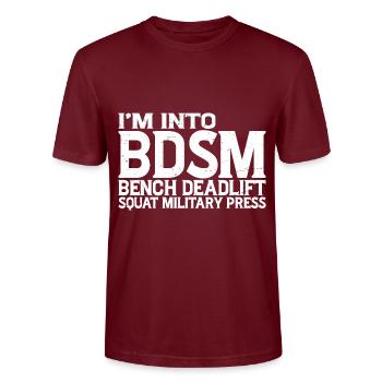 Im dans BDSM banc squat soulevé de terre presse militaire19 - T-shirt bio CRAFTER Stanley Stella Unisexe - bordeaux - Devant - Alina (178cm) & Michal (187cm)