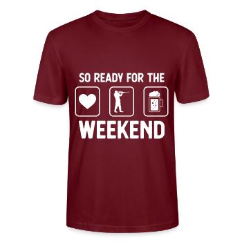 So ready for the weekend - beer - guy on the - Stanley/Stella CRAFTER Unisex Organic T-Shirt - burgundy - Front - Alina (178cm) & Michal (187cm)