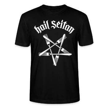 Hail Seitan 1.2 - Stanley/Stella Unisex Bio-T-Shirt CRAFTER - Schwarz - Vorne - Alina (178cm) & Michal (187cm)