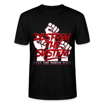 Destroy the System- Graffiti - TAKE THE POWER BACK - Stanley/Stella Unisex Bio-T-Shirt CRAFTER - Schwarz - Vorne - Alina (178cm) & Michal (187cm)