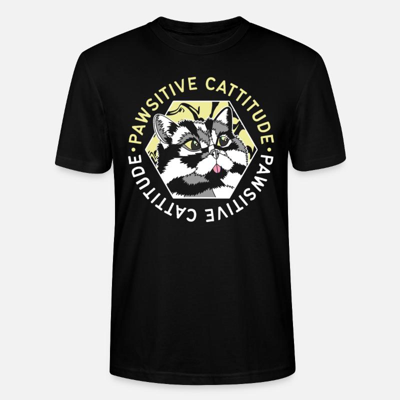 CAT PAWSITIVE CATTITUDE - Stanley/Stella CRAFTER Unisex Organic T-Shirt - black