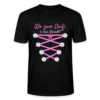 Damen Dirndl Ersatz Trachten Ersatz Bluse Kirmes - Stanley/Stella Unisex Bio-T-Shirt CRAFTER - Schwarz - Vorne - Alina (178cm) & Michal (187cm)