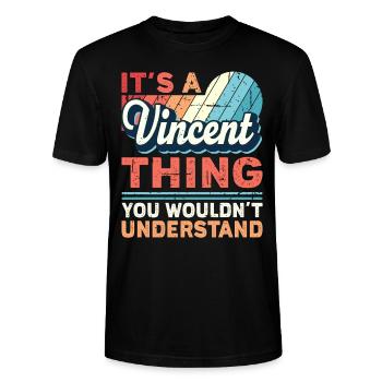 Name Vincent Geschenk - Stanley/Stella Unisex Bio-T-Shirt CRAFTER - Schwarz - Vorne - Alina (178cm) & Michal (187cm)