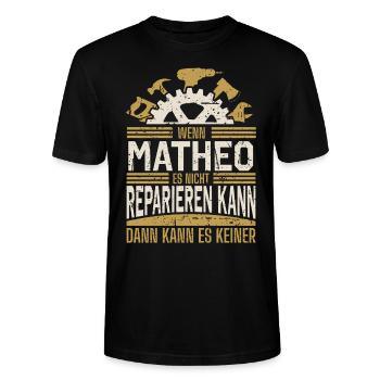 Matheo Name Geschenk Geburtstag - Stanley/Stella Unisex Bio-T-Shirt CRAFTER - Schwarz - Vorne - Alina (178cm) & Michal (187cm)