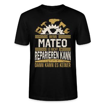 Mateo Name Geschenk Geburtstag - Stanley/Stella Unisex Bio-T-Shirt CRAFTER - Schwarz - Vorne - Alina (178cm) & Michal (187cm)