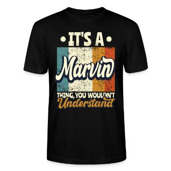 Name Marvin Gift Birthday Quote - Stanley/Stella CRAFTER Unisex Organic T-Shirt - black - Front - Alina (178cm) & Michal (187cm)