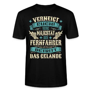 Fernfahrer Geschenk Lustige Sprüche - Stanley/Stella Unisex Bio-T-Shirt CRAFTER - Schwarz - Vorne - Alina (178cm) & Michal (187cm)