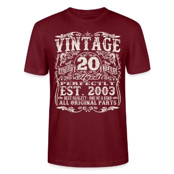 born in 2003 - 20 years old - Stanley/Stella CRAFTER Unisex Organic T-Shirt - burgundy - Front - Alina (178cm) & Michal (187cm)