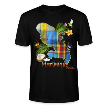 Martinique Madras Tropical Colibri - T-shirt bio CRAFTER Stanley Stella Unisexe - noir - Devant - Alina (178cm) & Michal (187cm)
