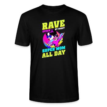EDM Rave Mom Rave Queen bei Nacht, Super Mom All Da - Stanley/Stella Unisex Bio-T-Shirt CRAFTER - Schwarz - Vorne - Alina (178cm) & Michal (187cm)