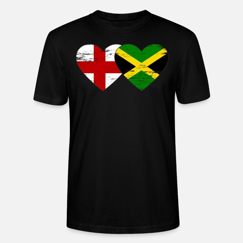 Angleterre Jamaïque drapeau coeur utilisé - T-shirt bio CRAFTER Stanley Stella Unisexe - noir