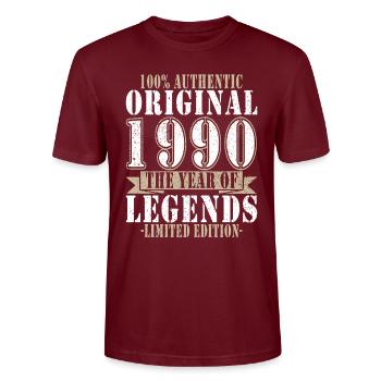 1990 - Né en 1990 - T-shirt bio CRAFTER Stanley Stella Unisexe - bordeaux - Devant - Alina (178cm) & Michal (187cm)