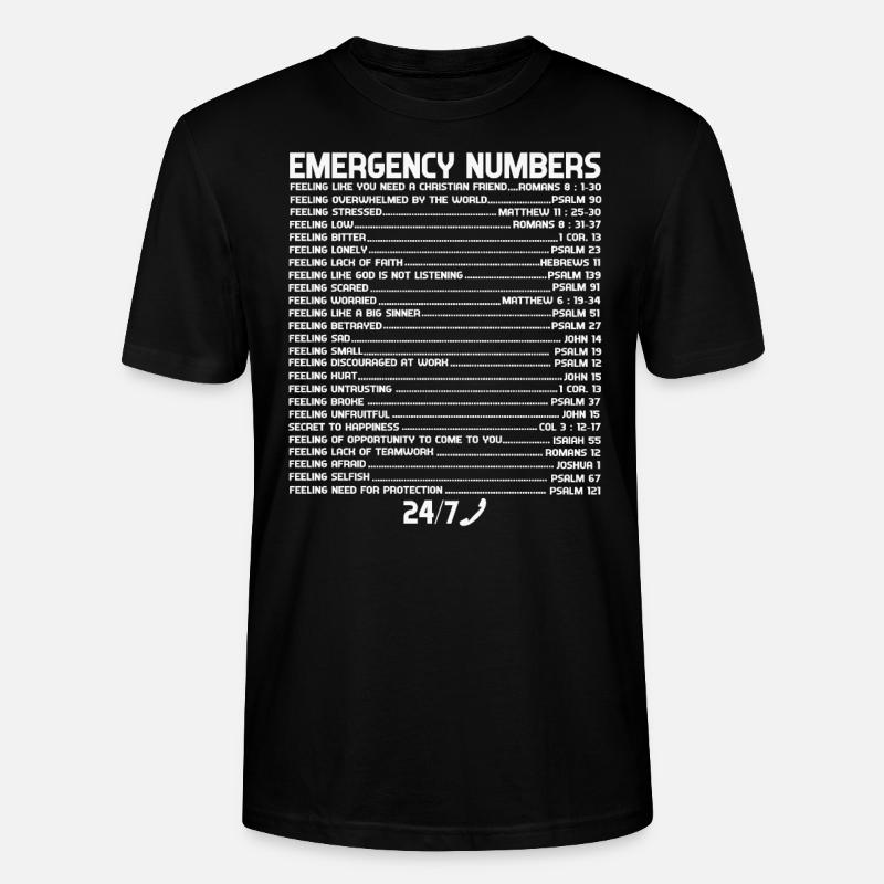Bibel Notruf Emergency Numbers Glaube - Stanley/Stella Unisex Bio-T-Shirt CRAFTER - Schwarz