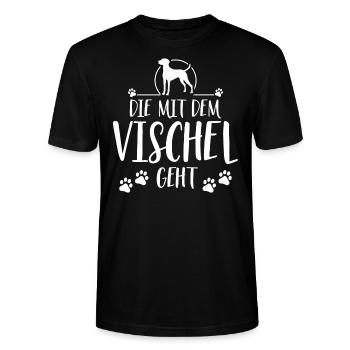 DIE MIT DEM VISCHEL GEHT Wilsigns Hundespruch Hund - Stanley/Stella Unisex Bio-T-Shirt CRAFTER - Schwarz - Vorne - Alina (178cm) & Michal (187cm)