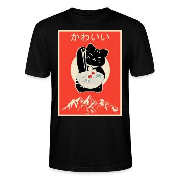 Kawaii Cat Katze mit Ramen Japanische kanji Japan - Stanley/Stella Unisex Bio-T-Shirt CRAFTER - Schwarz - Vorne - Alina (178cm) & Michal (187cm)