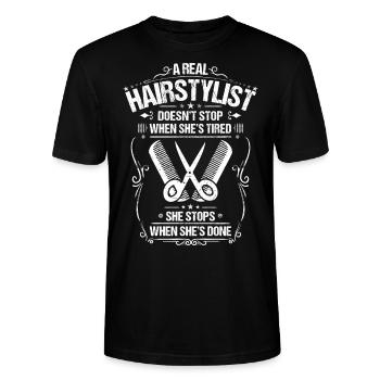 Friseur Friseurin Frisör Frisörin Hairstylist - Stanley/Stella Unisex Bio-T-Shirt CRAFTER - Schwarz - Vorne - Alina (178cm) & Michal (187cm)