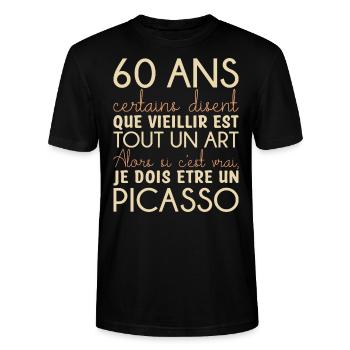 60 ans anniversaire - T-shirt bio CRAFTER Stanley Stella Unisexe - noir - Devant - Alina (178cm) & Michal (187cm)