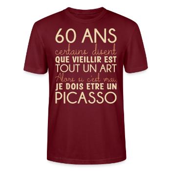 60 ans anniversaire - T-shirt bio CRAFTER Stanley Stella Unisexe - bordeaux - Devant - Alina (178cm) & Michal (187cm)